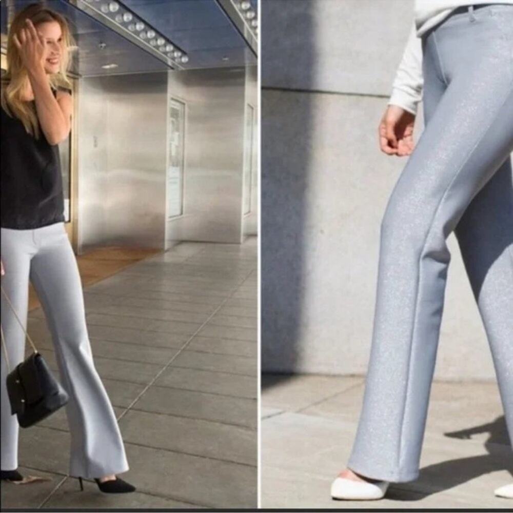 Betabrand Gray Flare Pants High-Waisted Boot Cut
